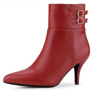 Allegra K Women's Pointed Toe Double Buckle Ankle Boots (8) ~ Red (NIB)